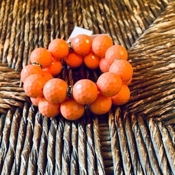 ๐J Crew Bundle of Two Chunky Peach Faceted Bead Stretch Bracelets w Rhinestones - Picture 3 of 6